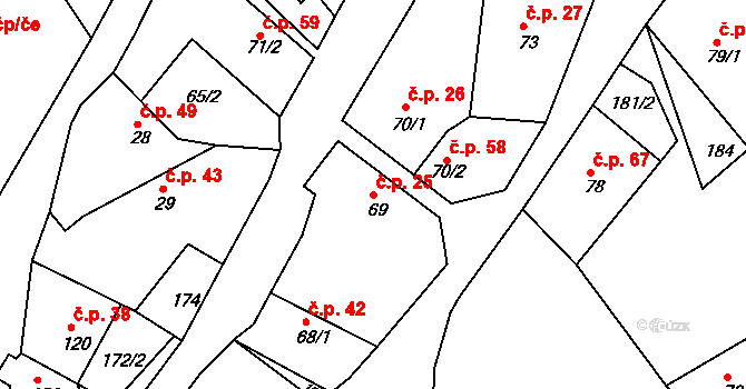 Vršovice 25 na parcele st. 69 v KÚ Vršovice u Opavy, Katastrální mapa