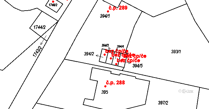Březnice 44429339 na parcele st. 394/2 v KÚ Březnice, Katastrální mapa