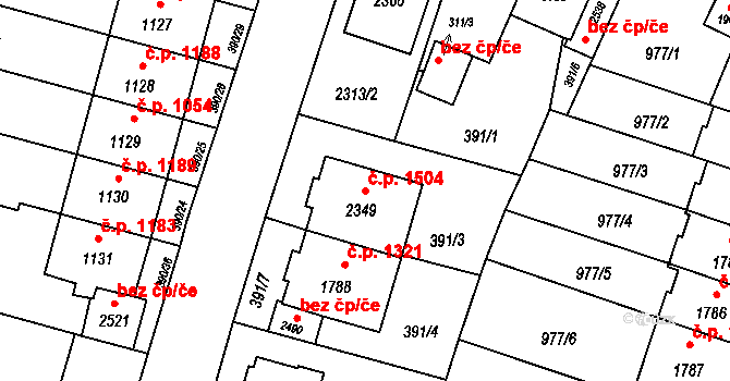 Kateřinky 1504, Opava na parcele st. 2349 v KÚ Kateřinky u Opavy, Katastrální mapa