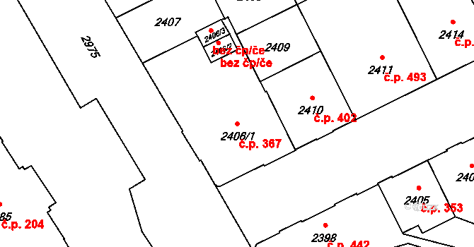 Předměstí 367, Opava na parcele st. 2406/1 v KÚ Opava-Předměstí, Katastrální mapa