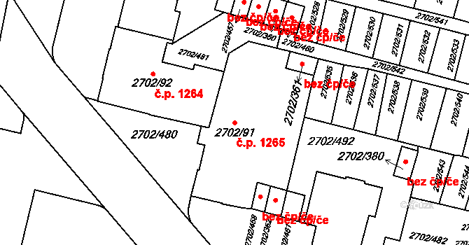 Předměstí 1265, Opava na parcele st. 2702/91 v KÚ Opava-Předměstí, Katastrální mapa