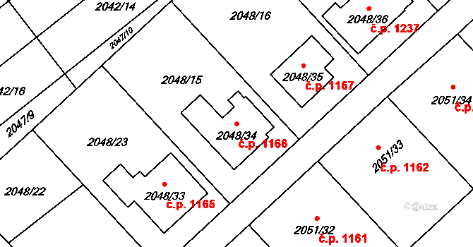 Hlučín 1166 na parcele st. 2048/34 v KÚ Hlučín, Katastrální mapa