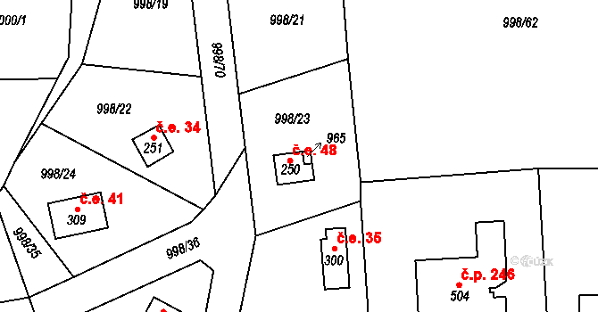 Želivec 48, Sulice na parcele st. 250 v KÚ Sulice, Katastrální mapa