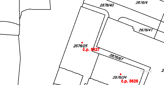 Jihlava 5627 na parcele st. 2876/25 v KÚ Jihlava, Katastrální mapa