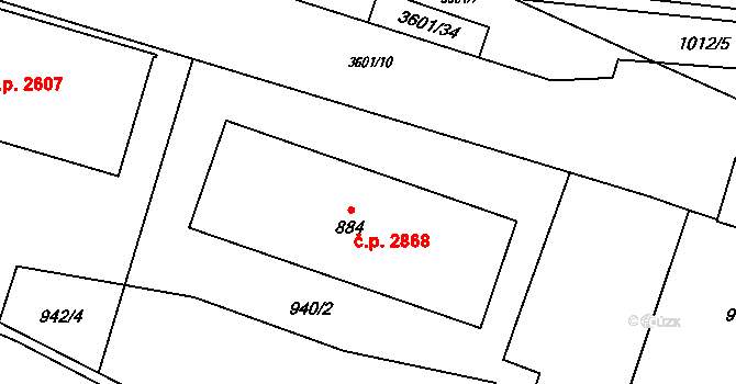 Rožnov pod Radhoštěm 2868 na parcele st. 884 v KÚ Rožnov pod Radhoštěm, Katastrální mapa