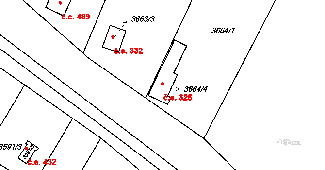 Roudnice nad Labem 325 na parcele st. 3664/4 v KÚ Roudnice nad Labem, Katastrální mapa