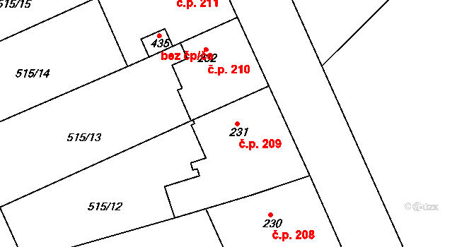 Rosice 209 na parcele st. 231 v KÚ Rosice u Chrasti, Katastrální mapa