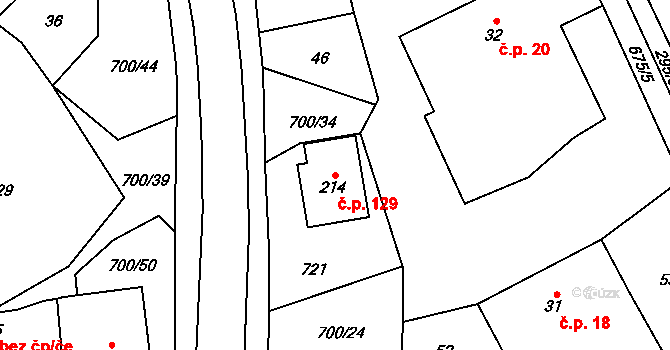 Jeníkov 129 na parcele st. 214 v KÚ Jeníkov u Hlinska, Katastrální mapa