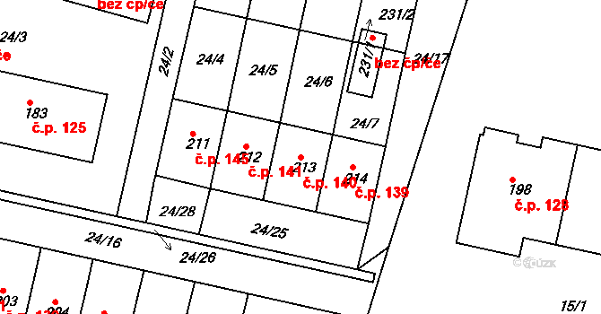 Semice 140, Písek na parcele st. 213 v KÚ Semice u Písku, Katastrální mapa