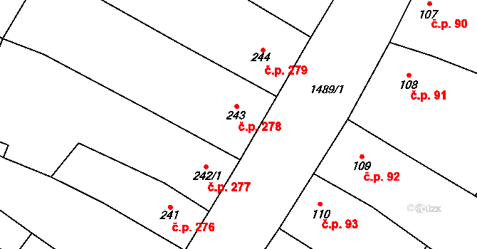 Kostelec nad Labem 278 na parcele st. 243 v KÚ Kostelec nad Labem, Katastrální mapa