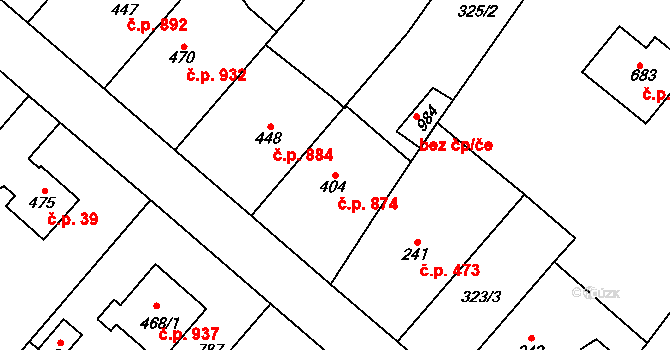 Kralupy nad Vltavou 874 na parcele st. 404 v KÚ Lobeč, Katastrální mapa