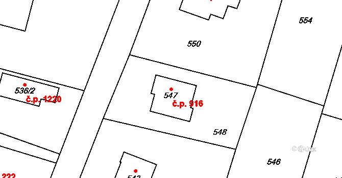 Řevnice 916 na parcele st. 547 v KÚ Řevnice, Katastrální mapa