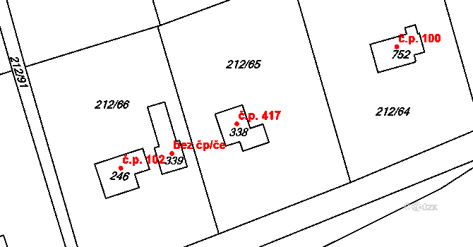 Řitka 417 na parcele st. 338 v KÚ Řitka, Katastrální mapa