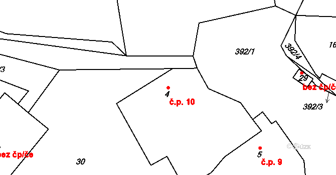 Suchá 10, Hlavňovice na parcele st. 4 v KÚ Suchá u Hlavňovic, Katastrální mapa