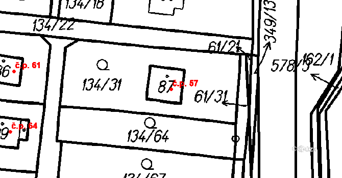 Neznašovy 57, Vrhaveč na parcele st. 87 v KÚ Neznašovy, Katastrální mapa