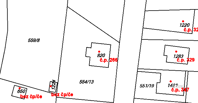 Broumov 266 na parcele st. 820 v KÚ Broumov, Katastrální mapa