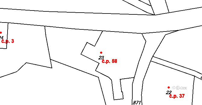 Rokytník 58, Hronov na parcele st. 23 v KÚ Rokytník, Katastrální mapa