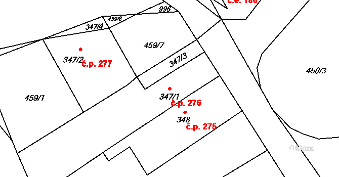 Rybitví 276 na parcele st. 347/1 v KÚ Rybitví, Katastrální mapa