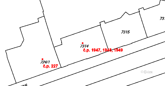 Zelené Předměstí 1947,1948,1949, Pardubice na parcele st. 7314 v KÚ Pardubice, Katastrální mapa