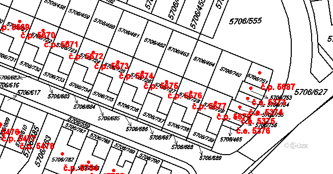 Jihlava 5676 na parcele st. 5706/727 v KÚ Jihlava, Katastrální mapa
