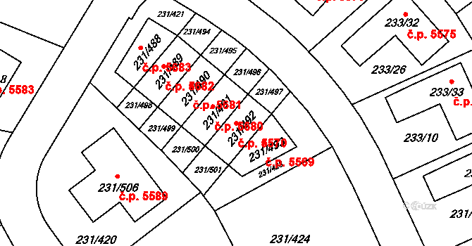 Helenín 5570, Jihlava na parcele st. 231/492 v KÚ Helenín, Katastrální mapa