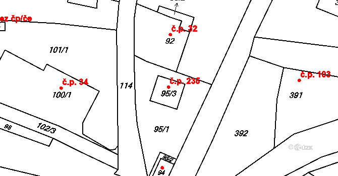 Děhylov 235 na parcele st. 95/3 v KÚ Děhylov, Katastrální mapa