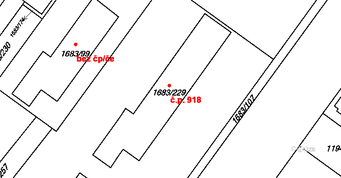 Teplické Předměstí 918, Bílina na parcele st. 1683/229 v KÚ Bílina, Katastrální mapa