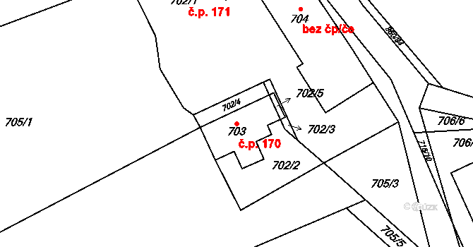 Skotnice 170 na parcele st. 703 v KÚ Skotnice, Katastrální mapa