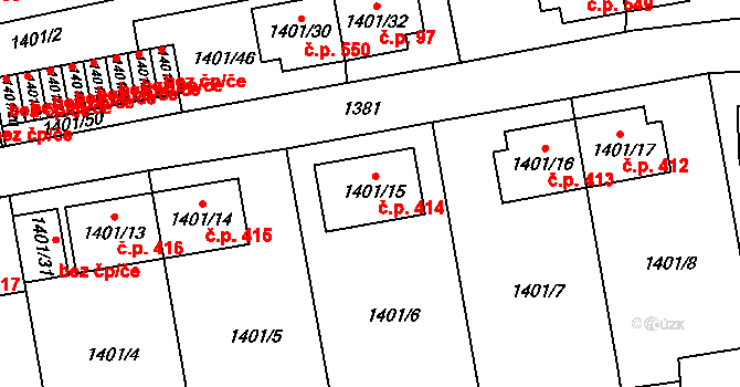 Vimperk II 414, Vimperk na parcele st. 1401/15 v KÚ Vimperk, Katastrální mapa