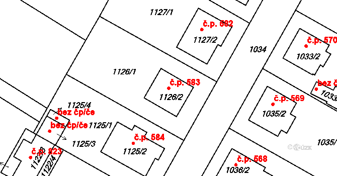 Kamenice nad Lipou 583 na parcele st. 1126/2 v KÚ Kamenice nad Lipou, Katastrální mapa