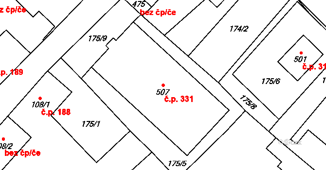 Vidnava 331 na parcele st. 507 v KÚ Vidnava, Katastrální mapa