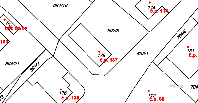 Lípa nad Orlicí 137 na parcele st. 175 v KÚ Lípa nad Orlicí, Katastrální mapa