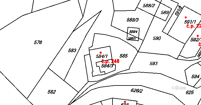 Borkovany 248 na parcele st. 584/1 v KÚ Borkovany, Katastrální mapa