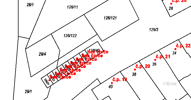Branišovice 1 na parcele st. 126/40 v KÚ Branišovice, Katastrální mapa