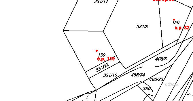 Zahnašovice 119 na parcele st. 159 v KÚ Zahnašovice, Katastrální mapa