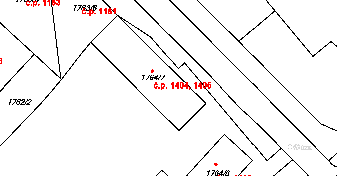 Holešov 1404,1405 na parcele st. 1764/7 v KÚ Holešov, Katastrální mapa