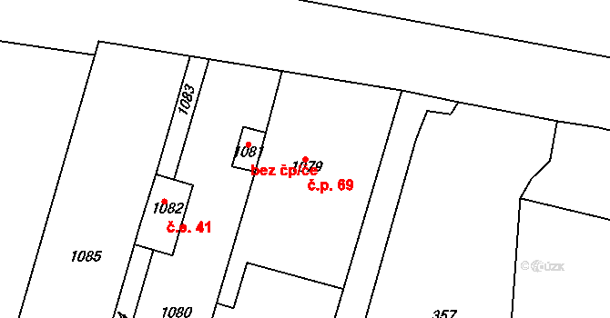Bílovice 69, Bílovice-Lutotín na parcele st. 1079 v KÚ Bílovice, Katastrální mapa