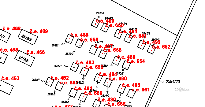 Jedovnice 655 na parcele st. 2637/2 v KÚ Jedovnice, Katastrální mapa