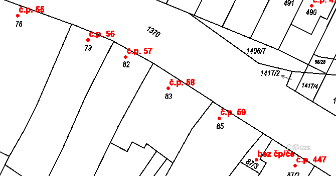 Smržice 58 na parcele st. 83 v KÚ Smržice, Katastrální mapa
