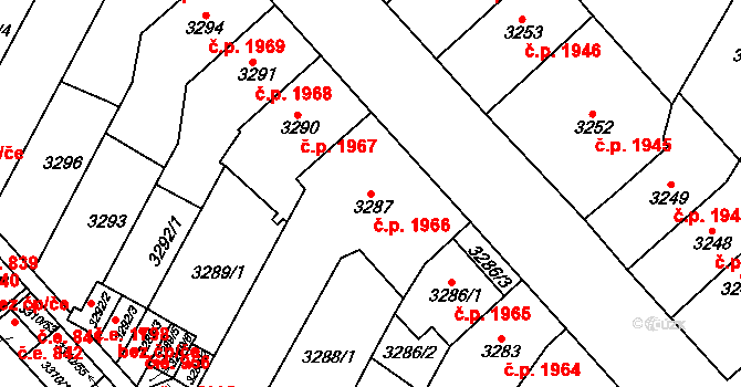 Znojmo 1966 na parcele st. 3287 v KÚ Znojmo-město, Katastrální mapa