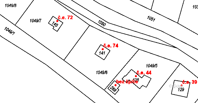 Čeřenice 74, Sázava na parcele st. 141 v KÚ Čeřenice, Katastrální mapa