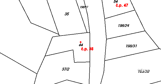 Bojmany 38, Žehušice na parcele st. 44 v KÚ Bojmany, Katastrální mapa