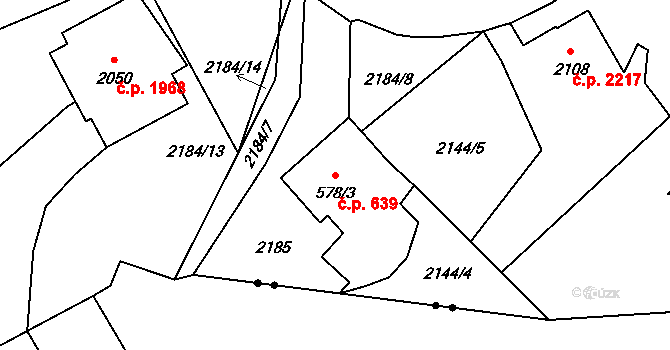 Jablonec nad Nisou 639 na parcele st. 578/3 v KÚ Jablonec nad Nisou, Katastrální mapa