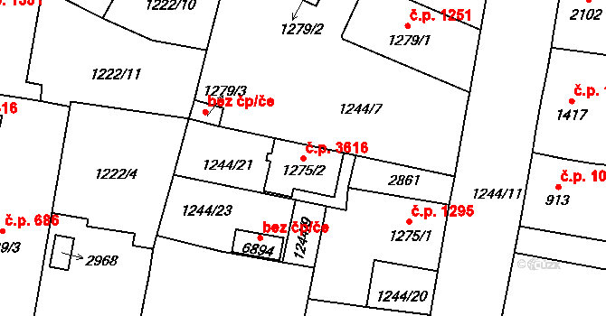 Jablonec nad Nisou 3616 na parcele st. 1275/2 v KÚ Jablonec nad Nisou, Katastrální mapa