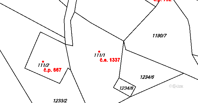 Kořenov 1337 na parcele st. 111/1 v KÚ Polubný, Katastrální mapa