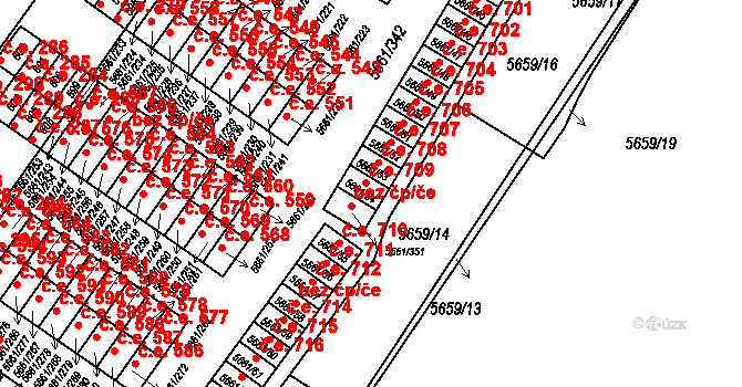 Jihlava 709 na parcele st. 5661/54 v KÚ Jihlava, Katastrální mapa
