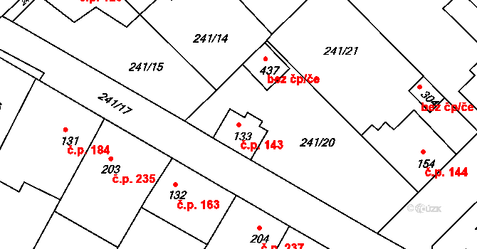 Braškov 143 na parcele st. 133 v KÚ Braškov, Katastrální mapa