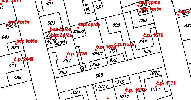 Kladno 1674 na parcele st. 894/1 v KÚ Kladno, Katastrální mapa