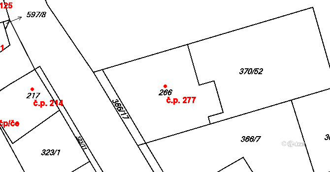 Veltruby 277 na parcele st. 266 v KÚ Veltruby, Katastrální mapa