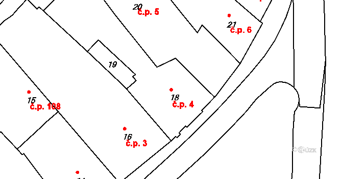 Dačice I 4, Dačice na parcele st. 18 v KÚ Dačice, Katastrální mapa